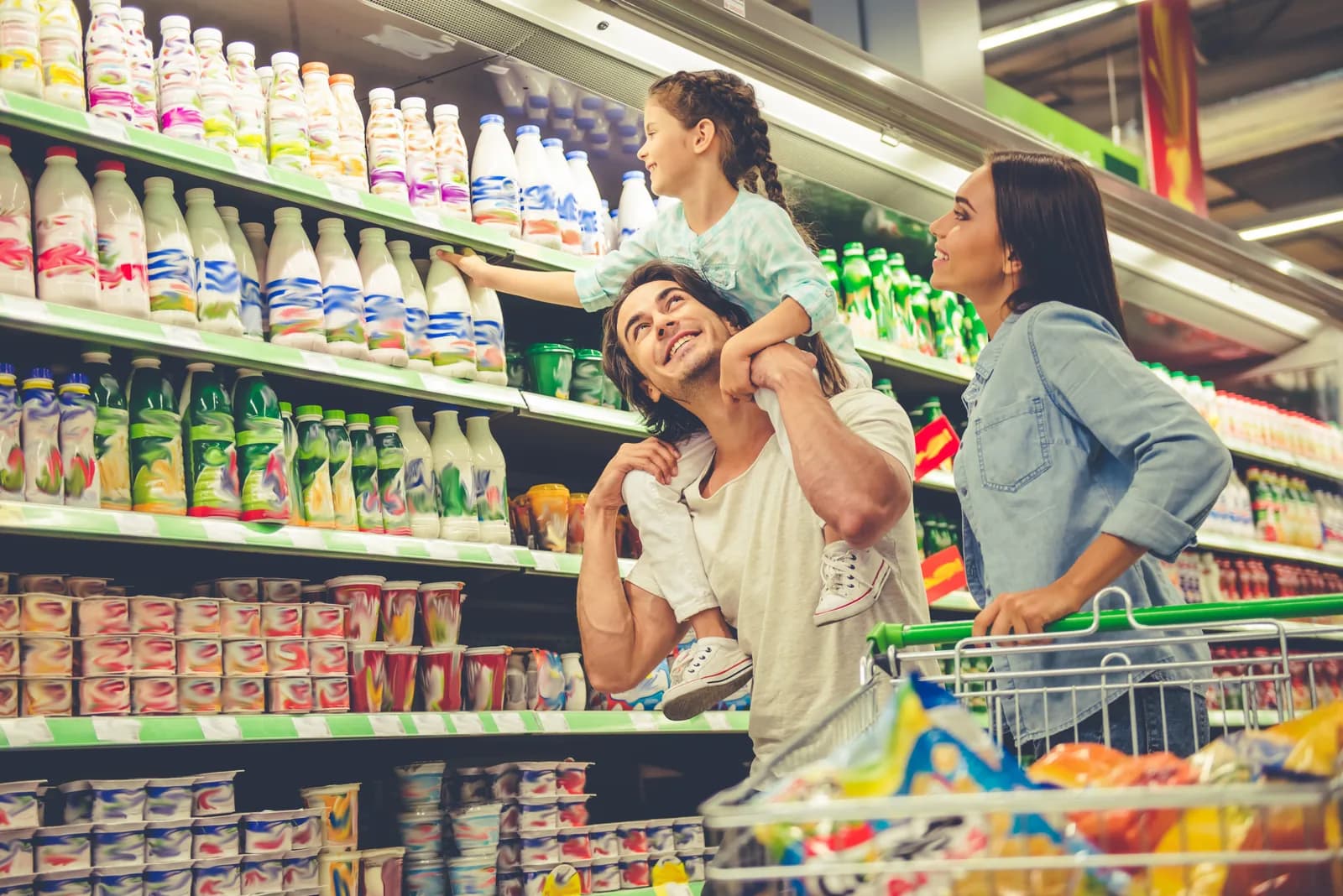 Family shopping in a market