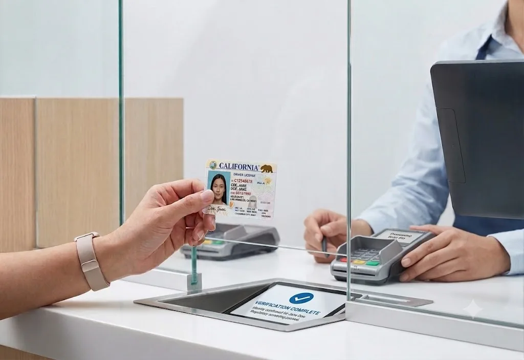Customer verifying identity at the counter