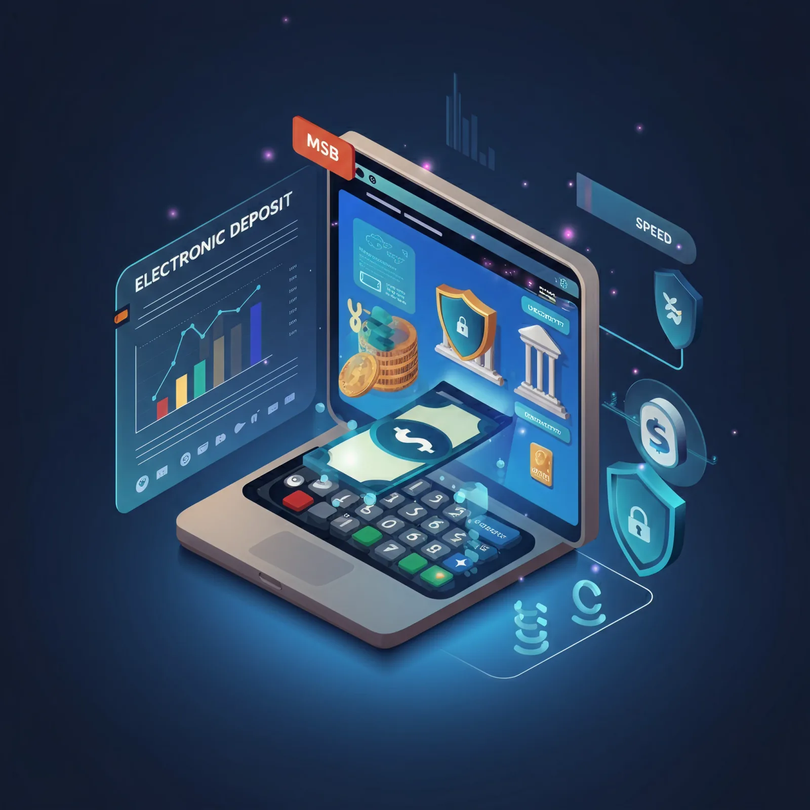 Illustration of electronic deposit processing on a laptop